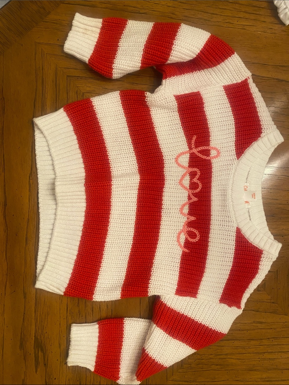 Cat & Jack Red and White Striped 'Love' Knit Sweater